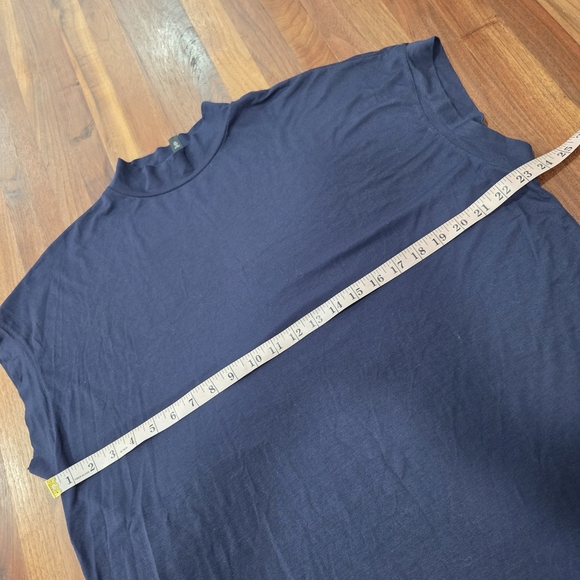 Eileen Fisher Mock Neck Cap Sleeve Navy Blue Women's Top Longer Length Size Med. - Picture 5 of 8